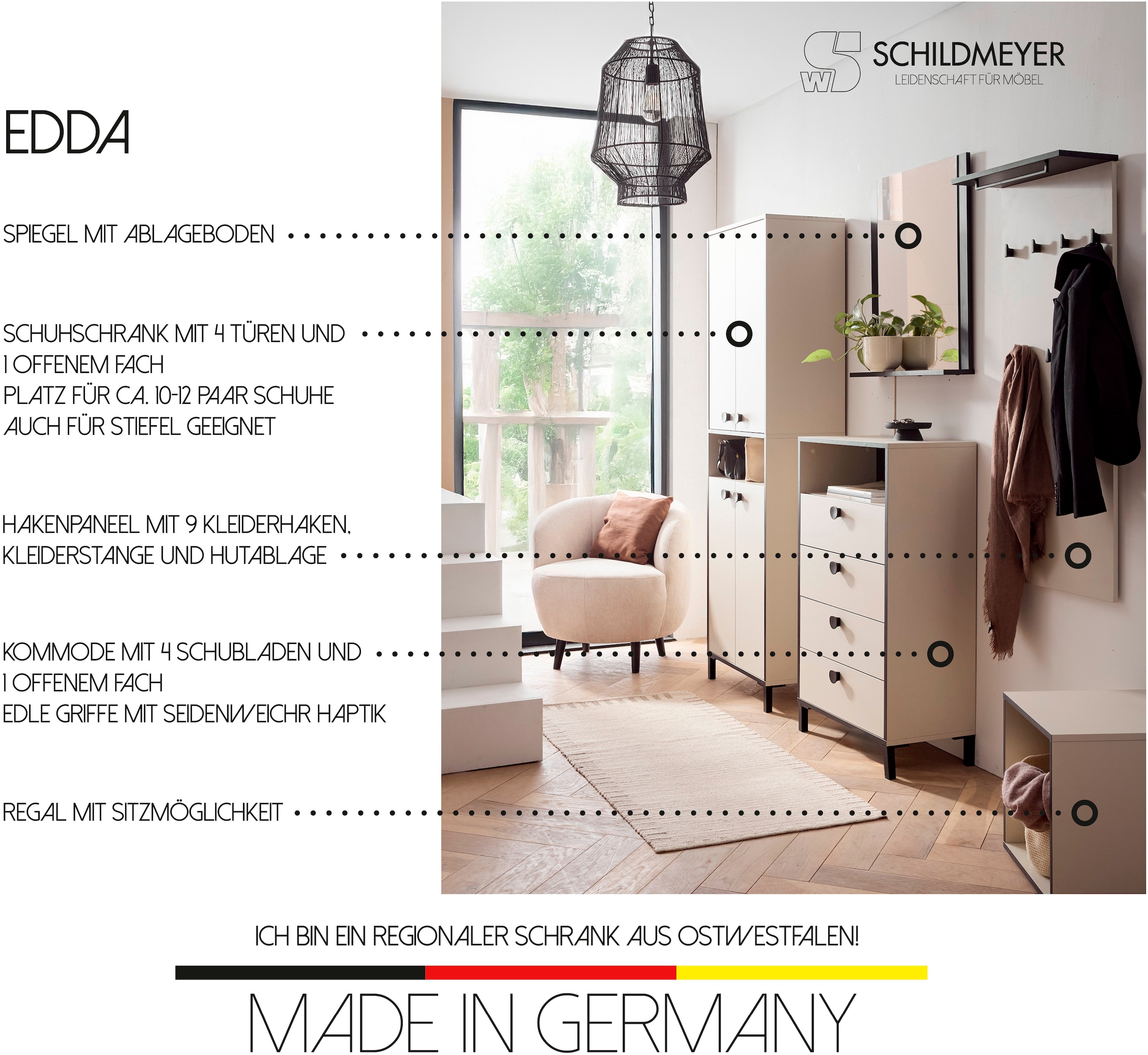 Schildmeyer Garderobenpaneel »Edda, Breite 50 cm, mit 9 Kleiderhaken und praktischer Ablage« Made in Germany
