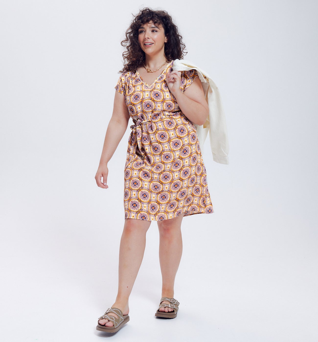 Robe courte - Imprimé écru