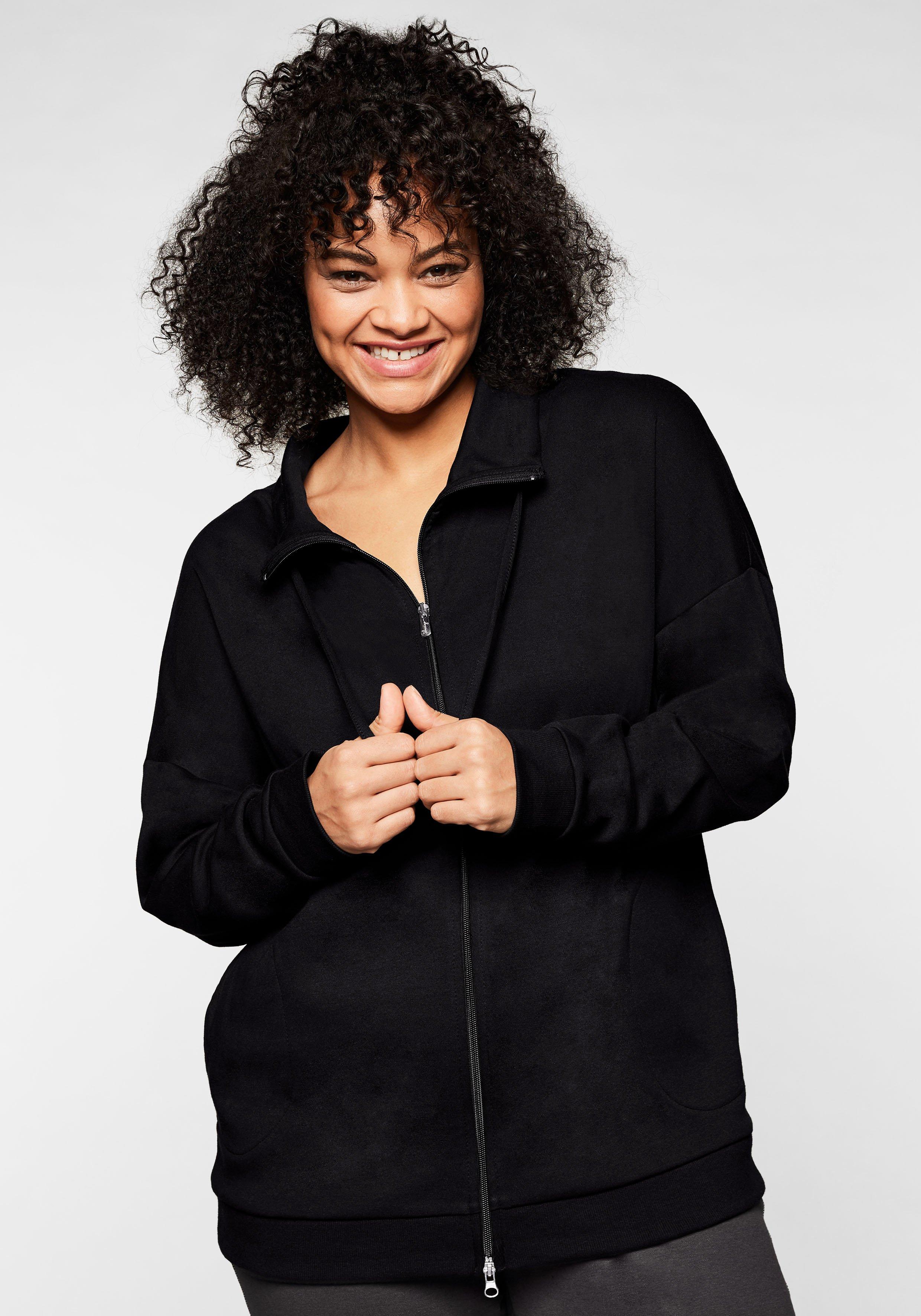 Sweatjacke mit Stehkragen und Bindeband