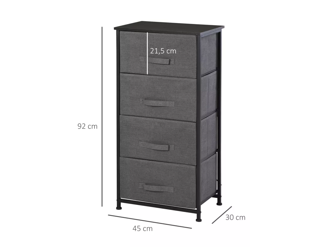 Meuble de rangement 4 tiroirs chiffonnier dim. 45L x 30l x 92H cm métal MDF non tissé noir