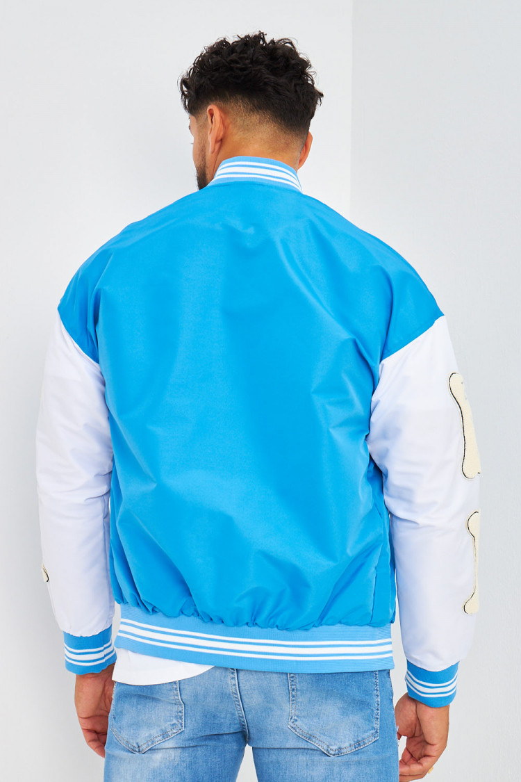 Bomber bleu à manches blanches brodé 