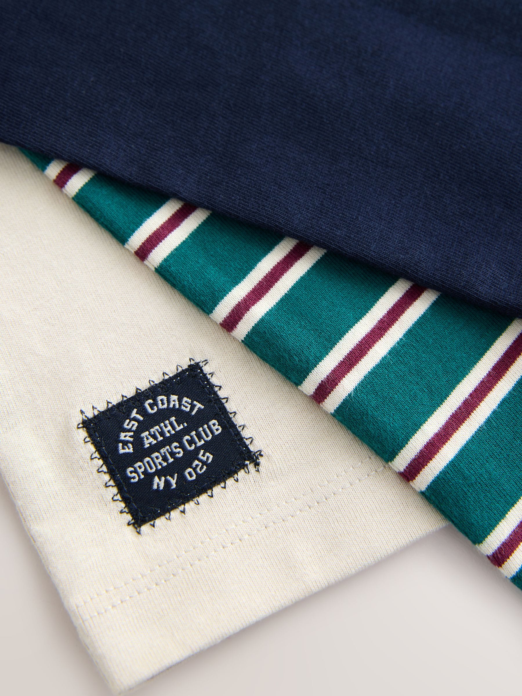 Marineblauw Varsity - Set van 3 T-shirts met grafische print en lange mouwen (3mnd-7jr)