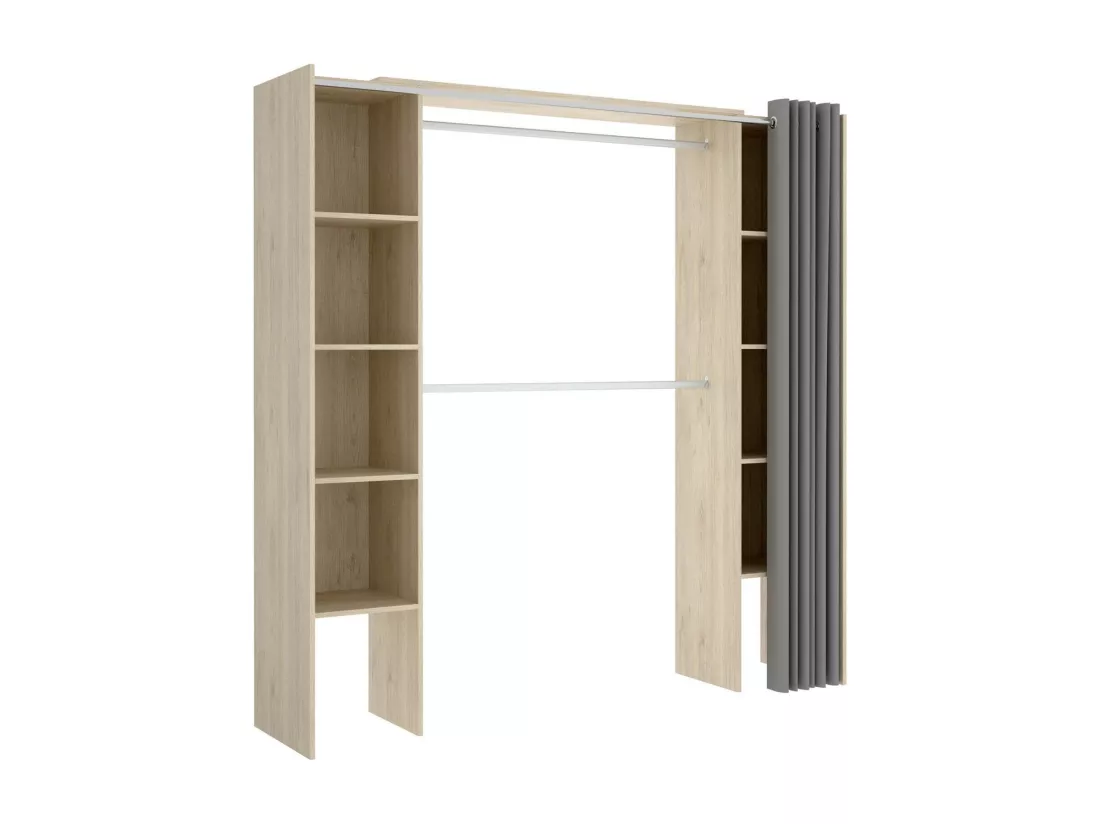 Grande Garde-robe Dyoun, Meubles de chambre, Penderie de plain-pied, Placard à vêtements, 180x50 h205 cm, Chêne clair