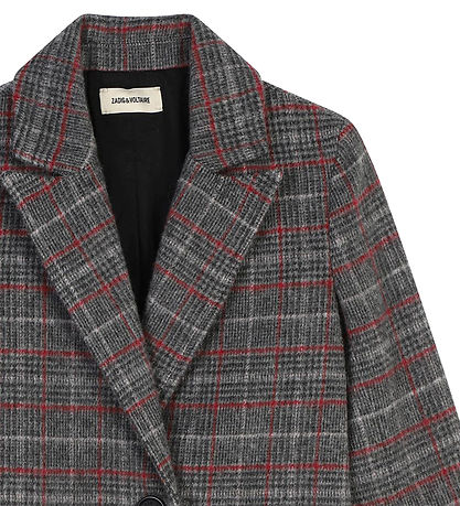 Zadig & Voltaire Mantel - Acryl/Wolle - Grau Kariert m. Rot