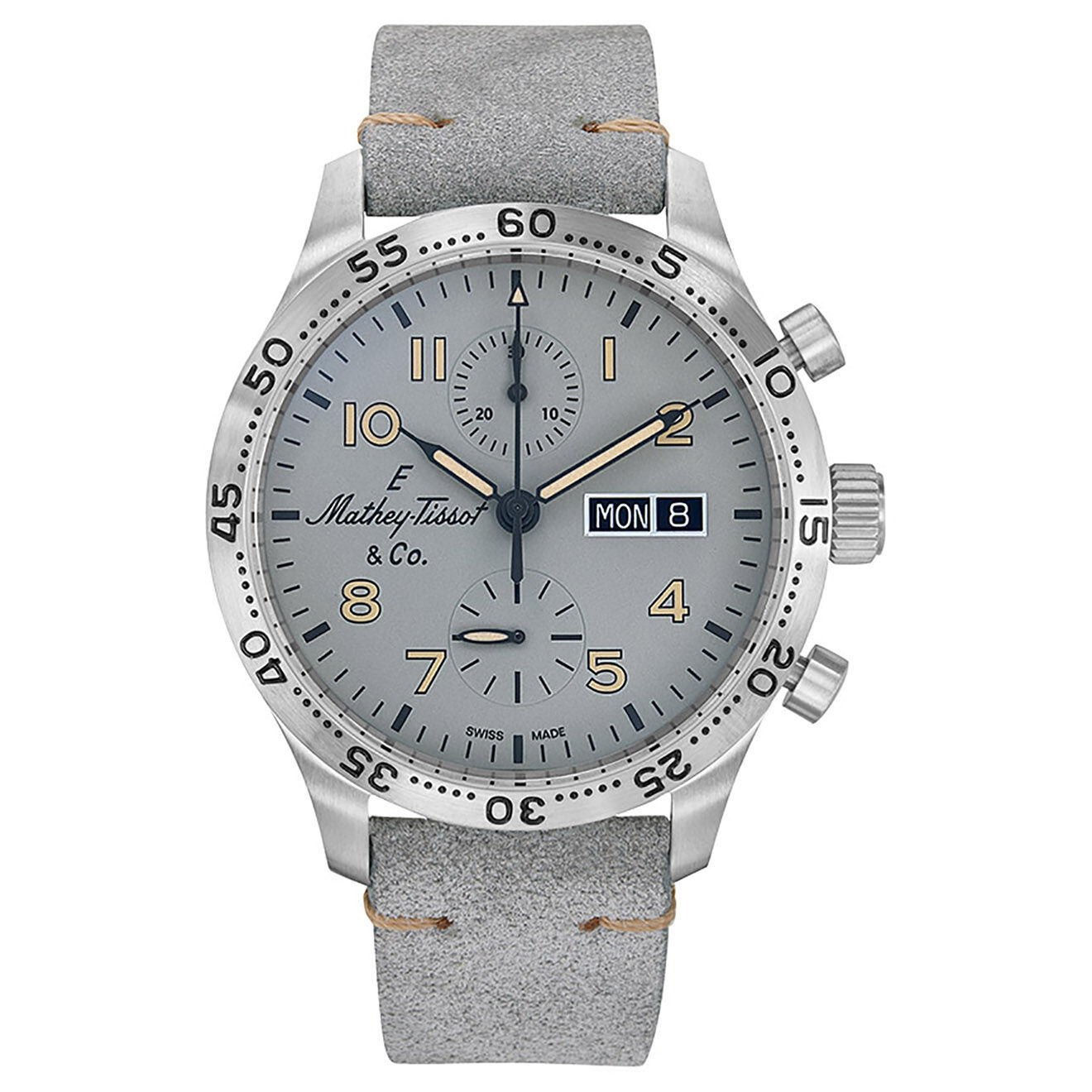 Mathey-Tissot Montre Homme Automatique en Cuir Type 21 Chrono Auto gris clair