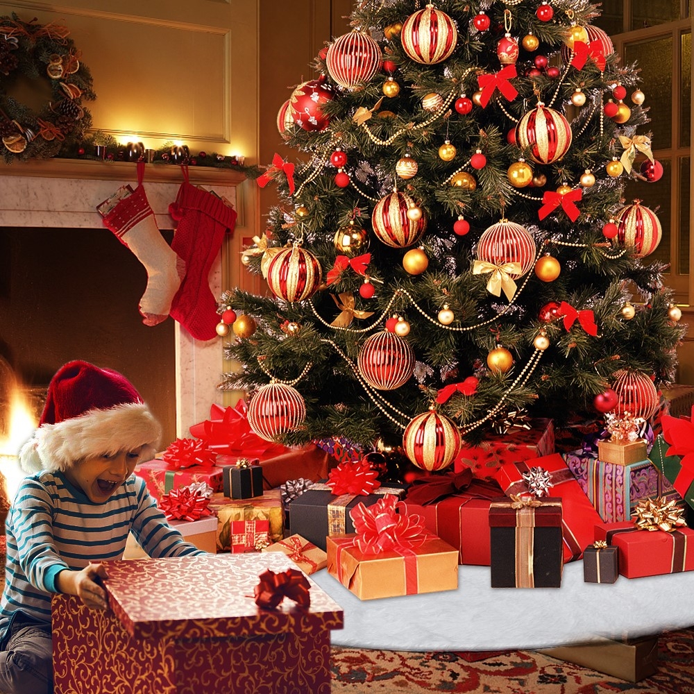 (Ø78cm) Christmas Weihnachtsbaum Decke Tannenbaum Rock Unterlage aus Plüsch - Weiss