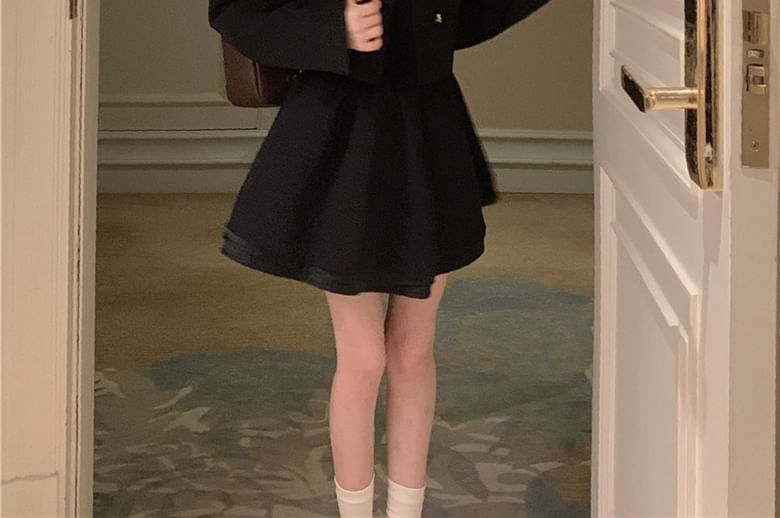 Ever After - Dubbelrijs Tweed Jasje / Mini A-lijn Jurk met Mock-Neck