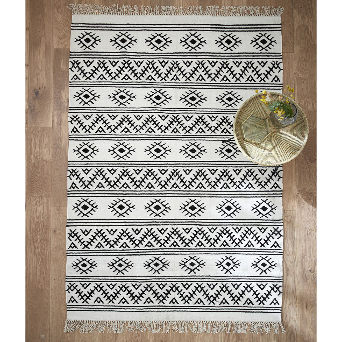 Cyrillus Tapis tissé en Laine & Coton ethnique beige moyen - 120x180 cm