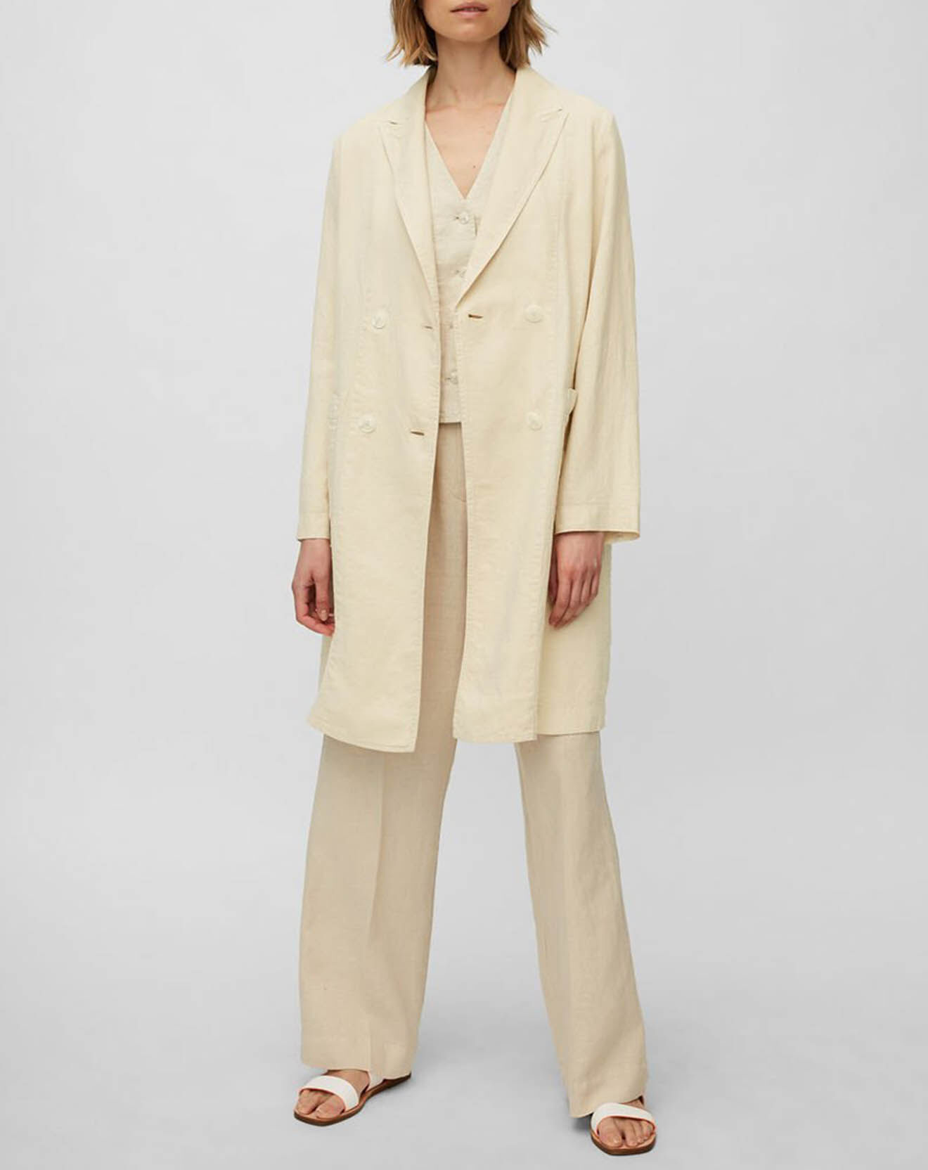 Marc O'Polo Manteau 100% Lin double boutonnage beige
