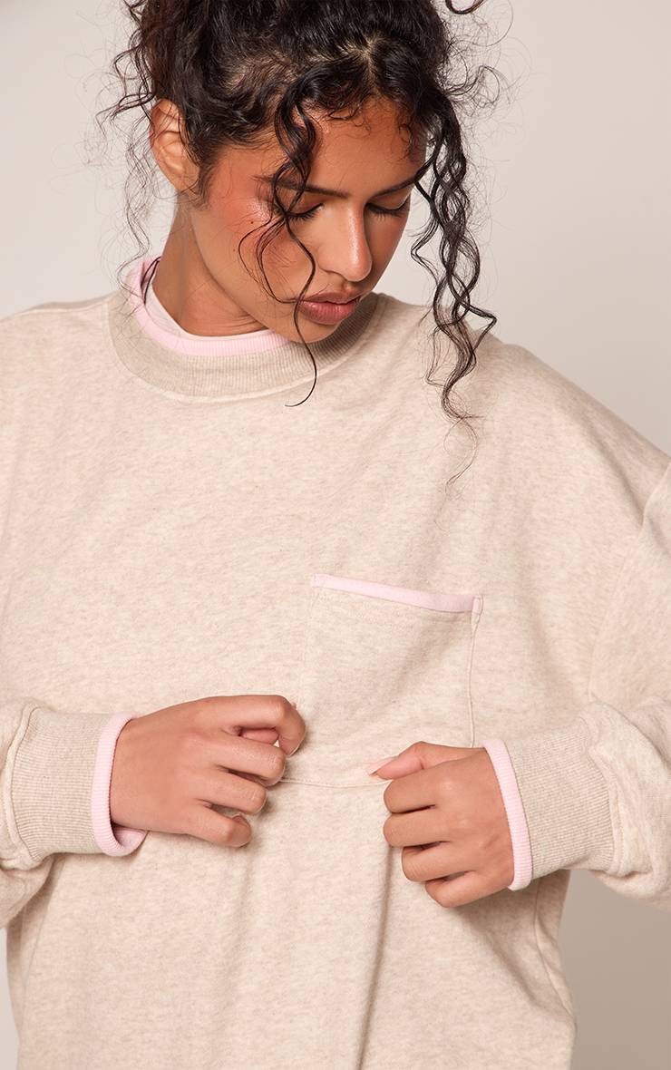 Rose Bébé Sweat-shirt Graphique Chiné Avoine À Bords Contrastés