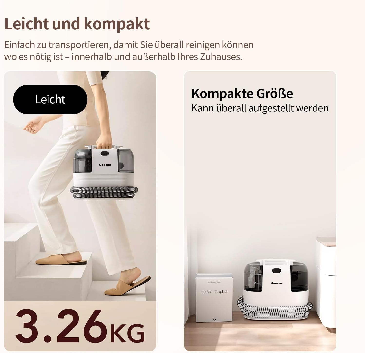 COCEAN Waschsauger Polsterreiniger, Teppichreiniger, Nass trockensauger, 18Kpa Polsterreiniger Gerät, Nasssauger für Teppiche,Polster Autositze & Sofa