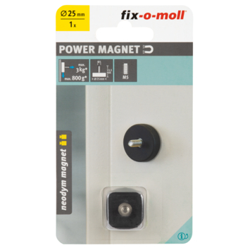 Magneet Neodymium schroefdraadbout met rubber zwart 25mm