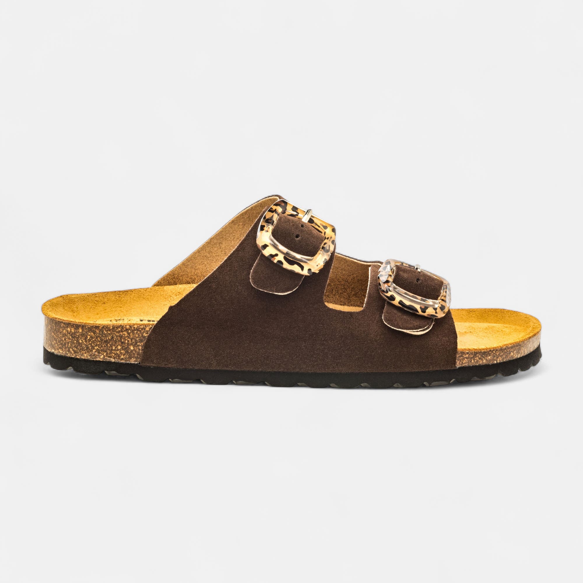 Mules semelle liège Femme en cuir marron