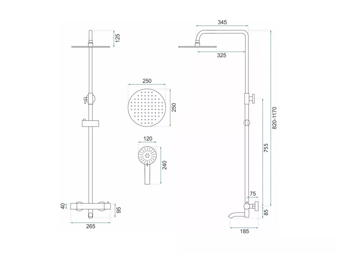 Kit de douche avec thermostat REA Lungo TermoStat Gold - Pommeau de douche ultra-pluie et robinet avec éléments