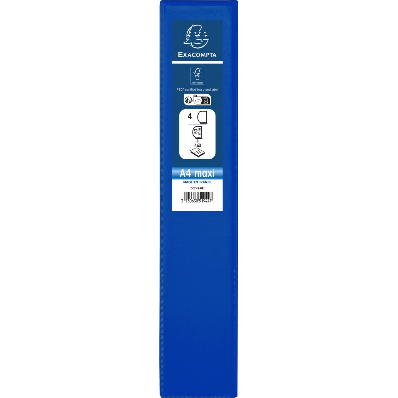 Classeur 4 anneaux plastifié Exacompta Kreacover® personnalisable A4 maxi - Dos 7,5 cm bleu