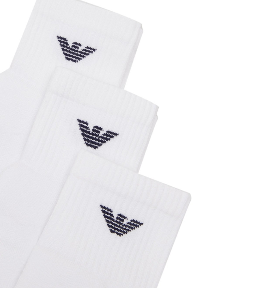 Emporio Armani - Pacote com 3 pares de meias brancas até o tornozelo