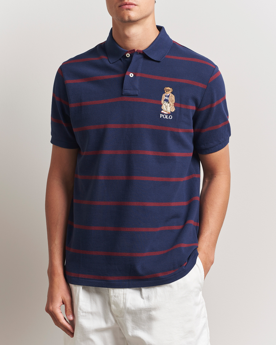 Polo Ralph Lauren Custom Slim Fit Bear Striped Polo Navy/Heritage Bear