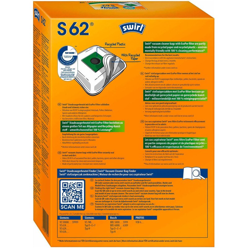 Sac d'aspirateur S 62, avec filtre MicroporPlus - Lot de 4