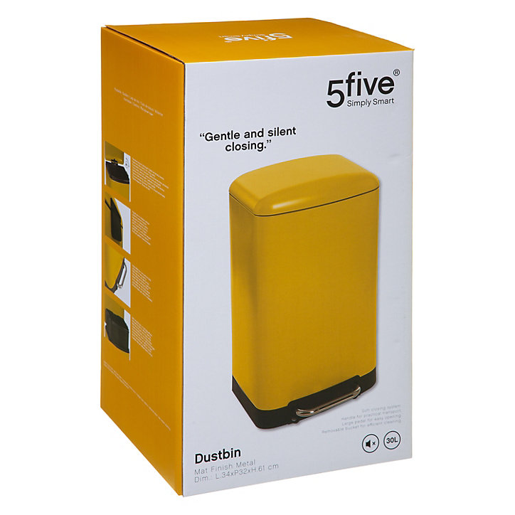 Poubelle à pédale rectangle Auriane 5Five 30L jaune