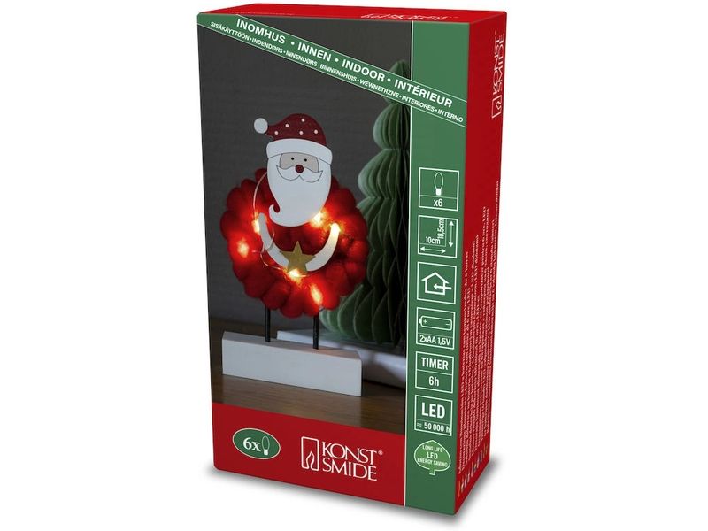 Konstsmide LED-Figur Santa, Holz & Baumwolle, 6 LED Tischdekoration