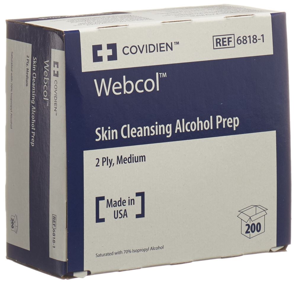 WEBCOL Alkoholtupfer<br>200 Stück, Imprägnierter Verband, 3.3x3.1cm, steril