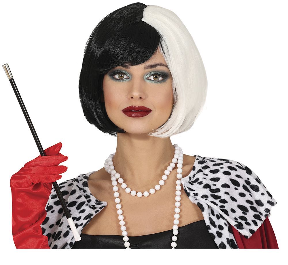 Halloween Pruik Zwart Wit Kort Haar