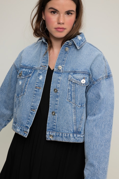 Jeansjacke, oversized, Hemdkragen, Brusttaschen