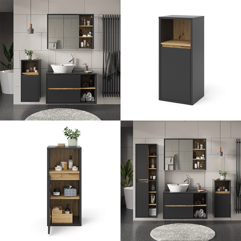 Vicco Midischrank Badschrank Badezimmermöbel Viola Anthrazit Eiche modern 38x80 Badezimmer Schrank Badmöbel Schranktür Schrankfach Ablage Aufbewahrung