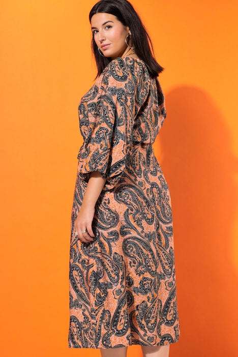 Maxikleid, A-Line, Paisley, 3/4-Ballonärmel