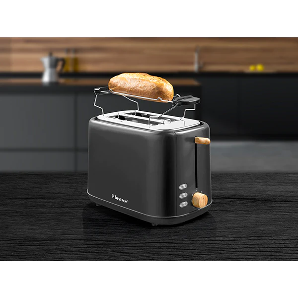 Toaster grille-pain 2 tranches noir et bois Bestron