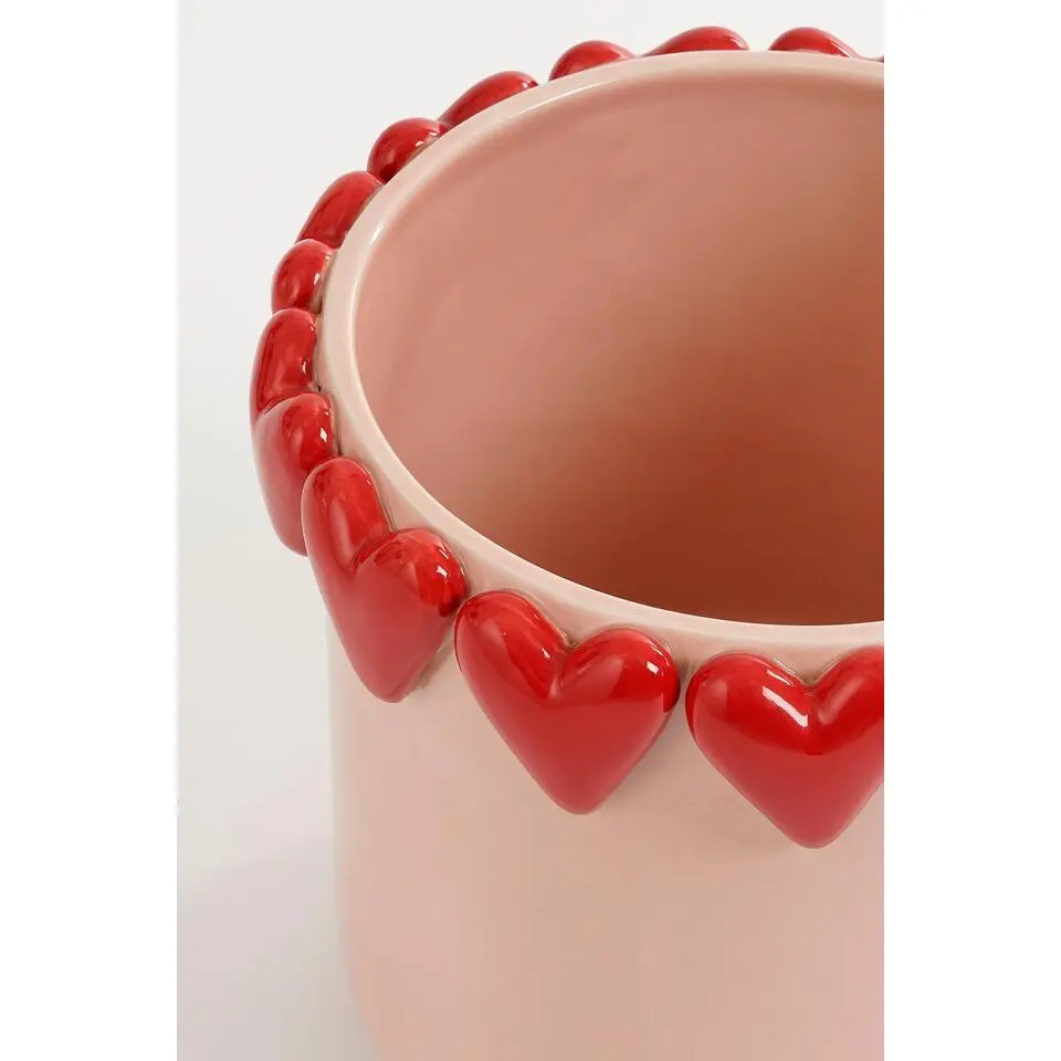 Mica Decorations Bloempot - H18 x Ø21 cm - Dolomiet - Roze, Rood