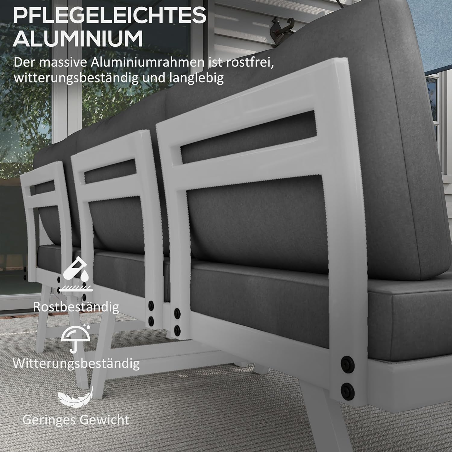 Outsunny 4-TLG. Gartenmöbel-Set, Gartenlounge-Set mit Ecksofa, Doppelsofa, Couchtisch, Sitzkissen, Gartensitzgruppe, Balkonmöbel-Set für Terrasse, Grau