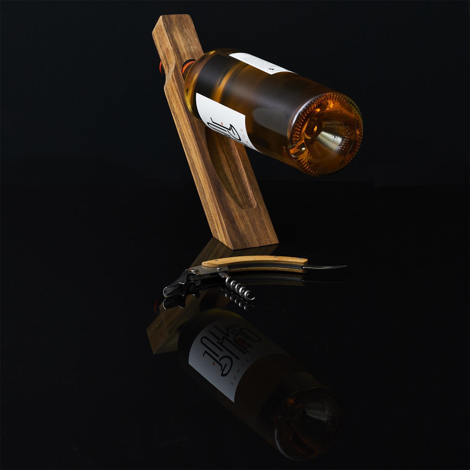 SUPPORT BOUTEILLE ET TIRE BOUCHON ACACIA
