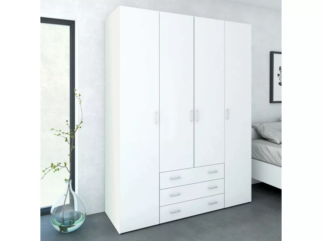 Grande Garde-robe Dseren, Meubles de chambre, Penderie de plain-pied, Placard à vêtements, 154x50 h200 cm, Blanc brillant
