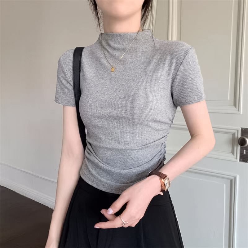 Enpheriado - T-shirt met korte mouwen en mockneck, effen cropped