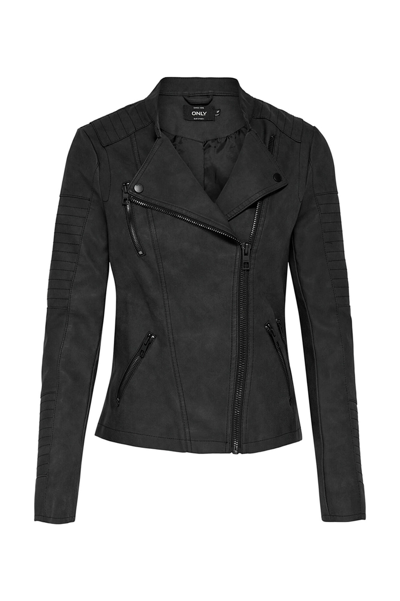 Bota feminina estilo motociclista em couro sintético com fecho de zíper.