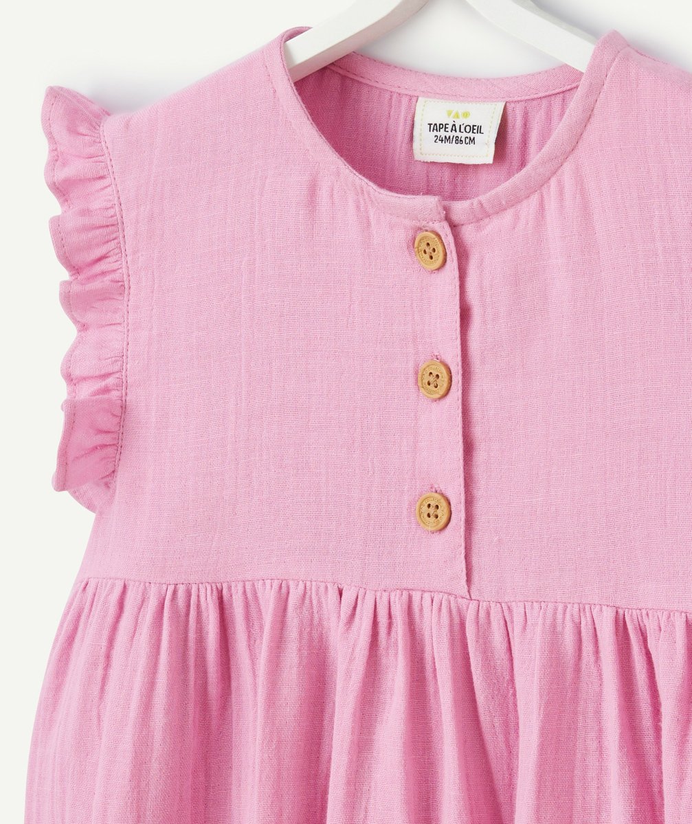 robe bébé fille en gaze de coton rose avec volants