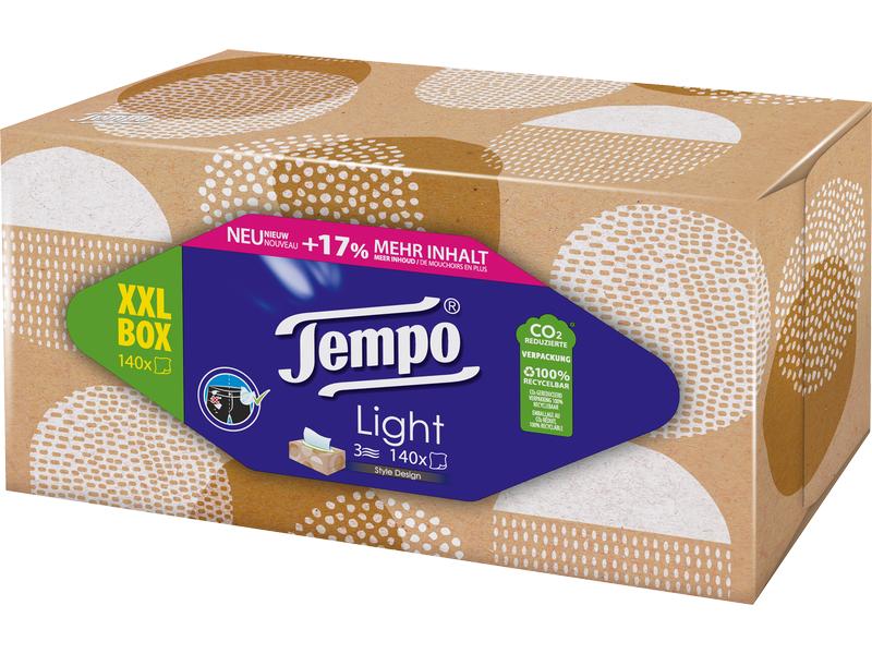 Tempo Taschentücher-Box XXL Light 3-lagig 140 Stück Waschmaschinenfeste Taschentücher fürs Haus oder Büro