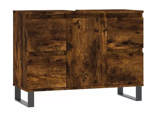 Armoire salle de bain chêne fumé 80x33x60cm bois d'ingénierie
