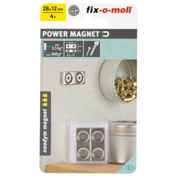 Magneet Neodymium verzinkboor zilver 28x12mm 4 stuks