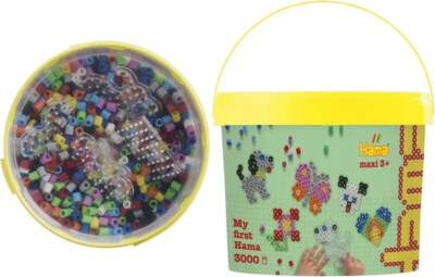 Hama Maxi Perlesæt - 3.000 Perler Og 4 Plader Bøtte - 8806