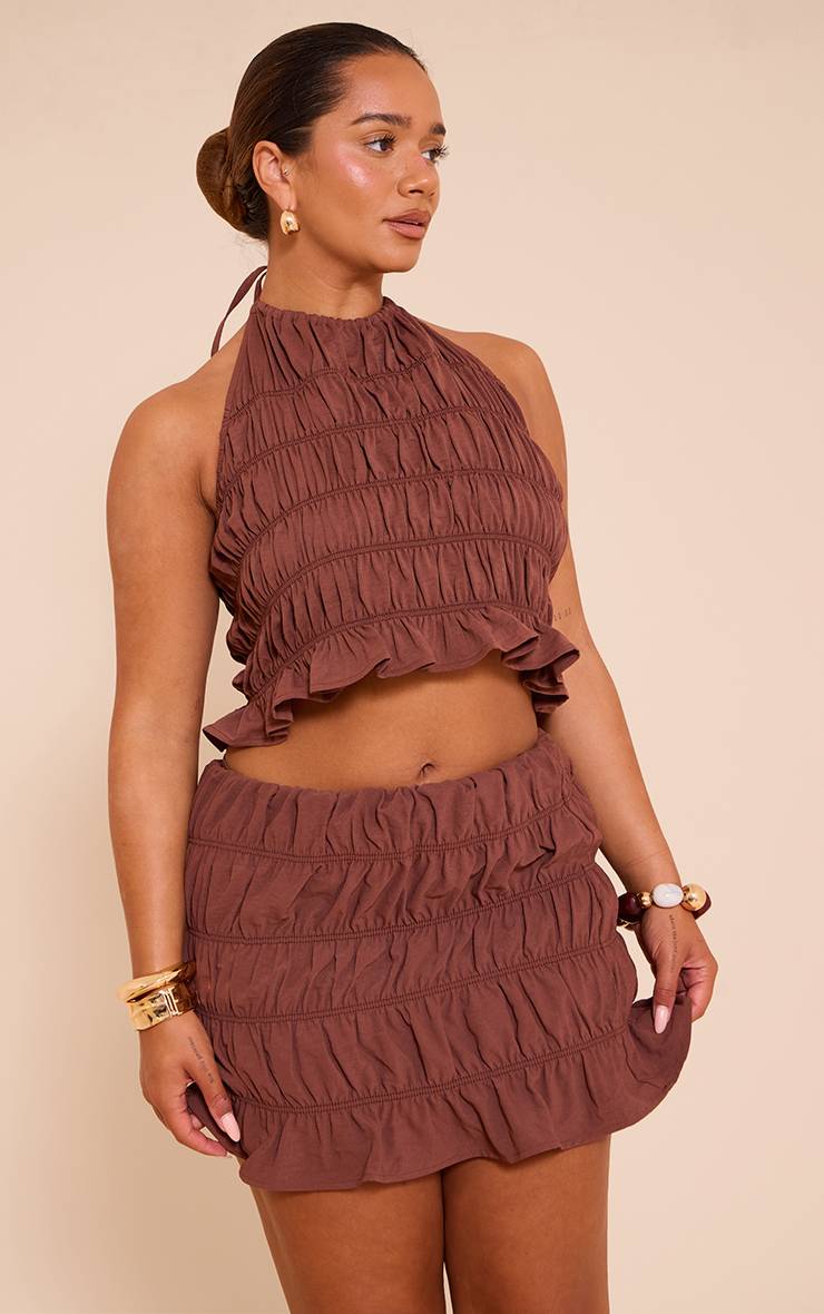 Chocolat Haut Shape Col Licou Froncé En Satin Martelé