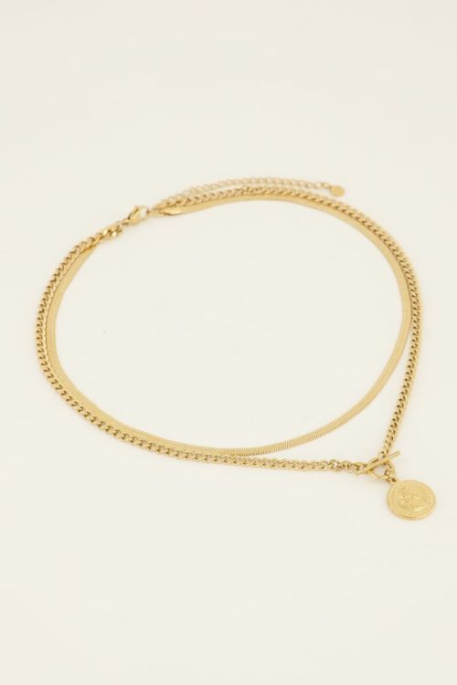 Dubbele statement ketting met munt
