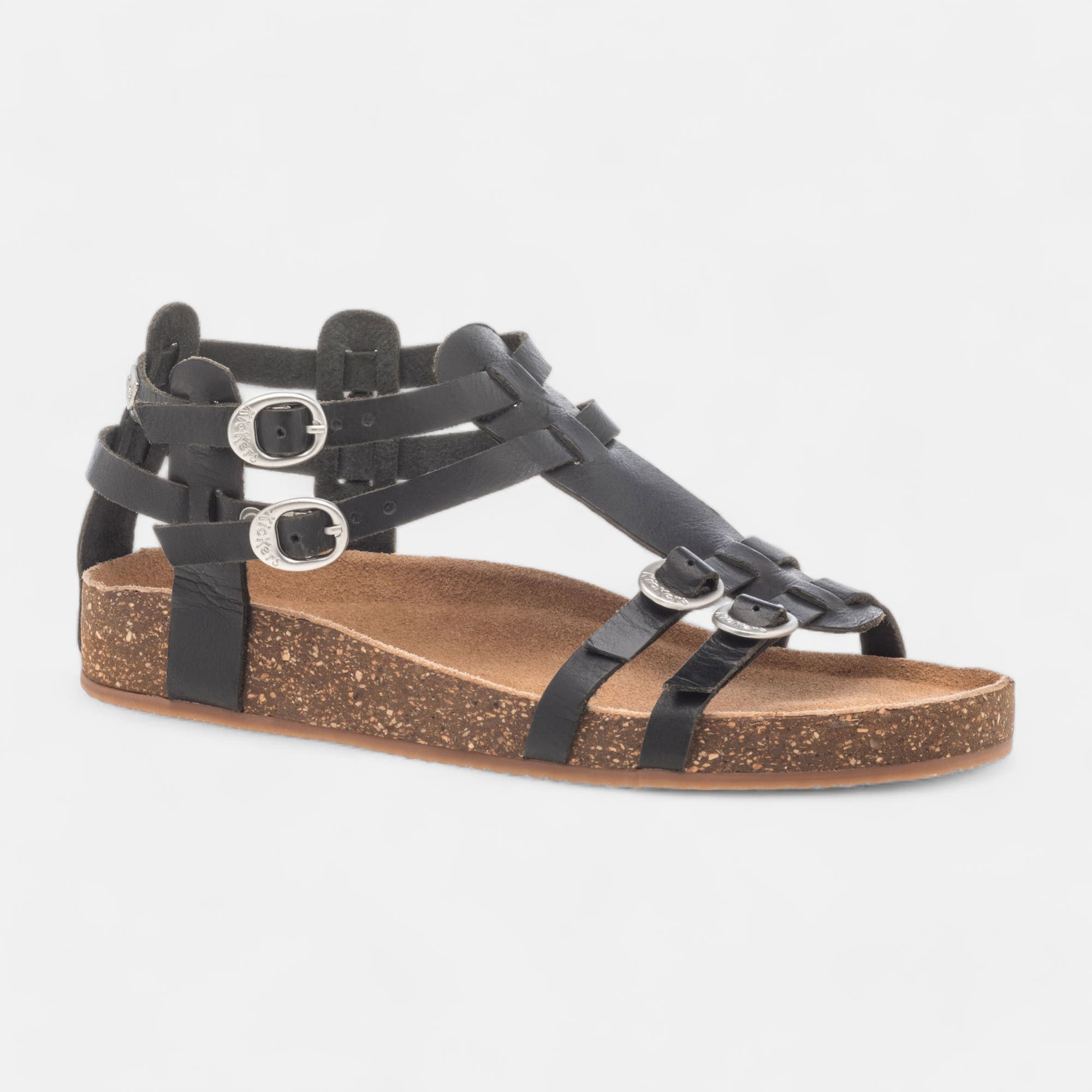 Mules semelle liège Femme en cuir noir