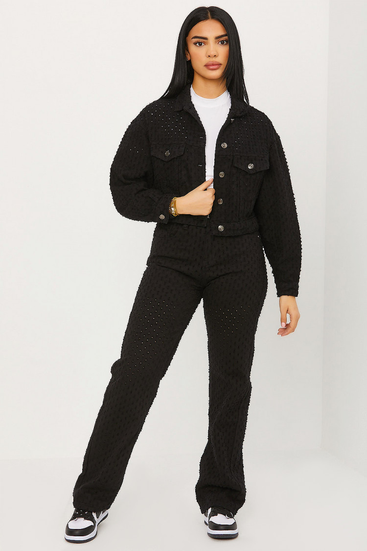 Veste courte en jeans noire à trous