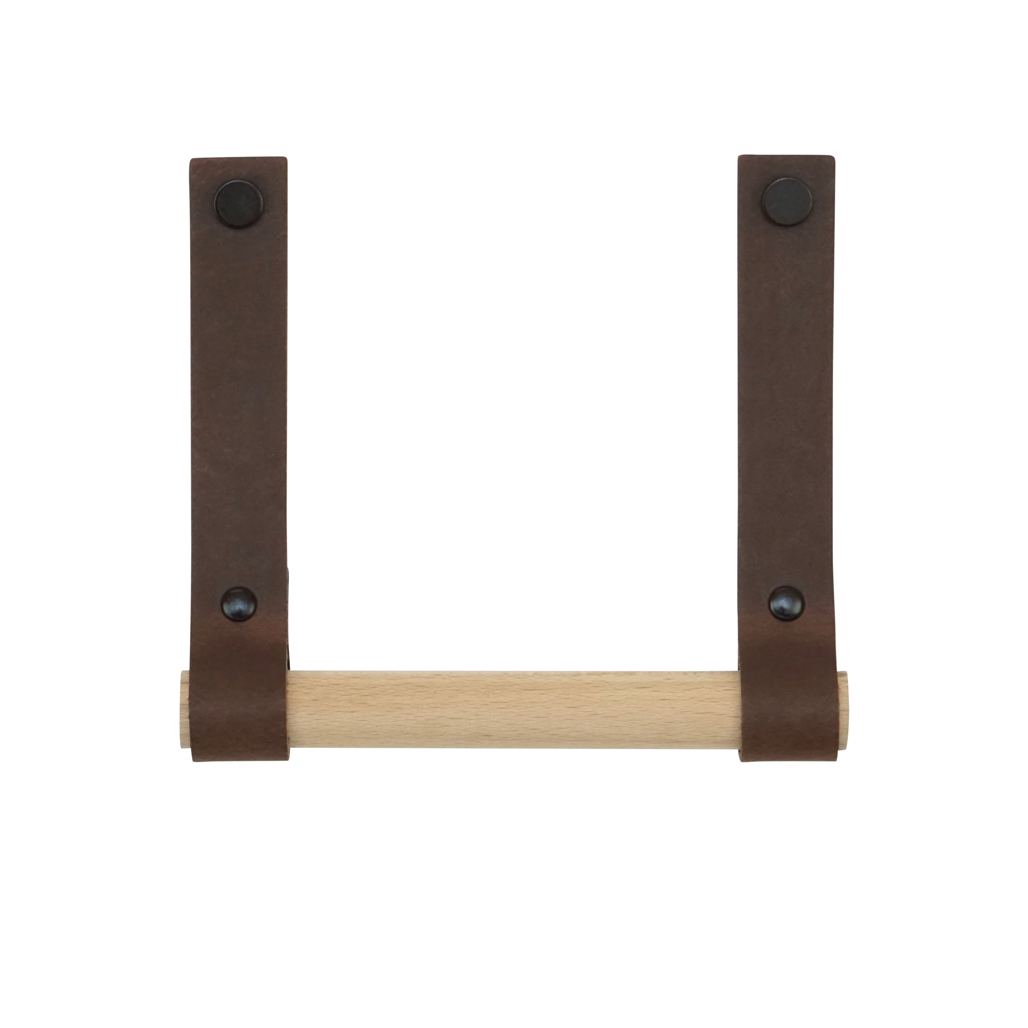 Leren toiletrolhouder (roldrager: rondhout) Donkerbruin