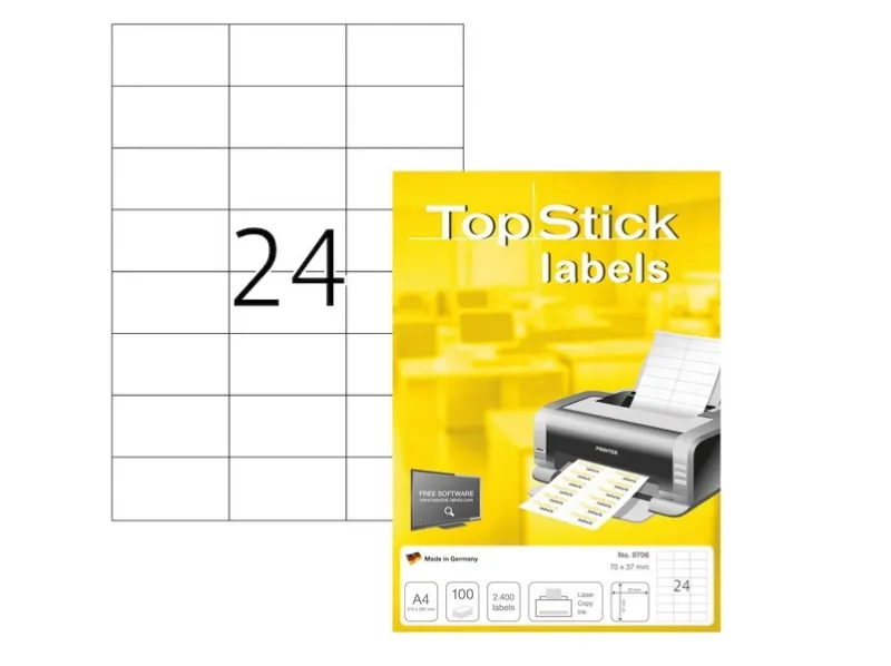 Etiketter TopStick 70x37 mm hvid - (100 ark x 24 stk.)