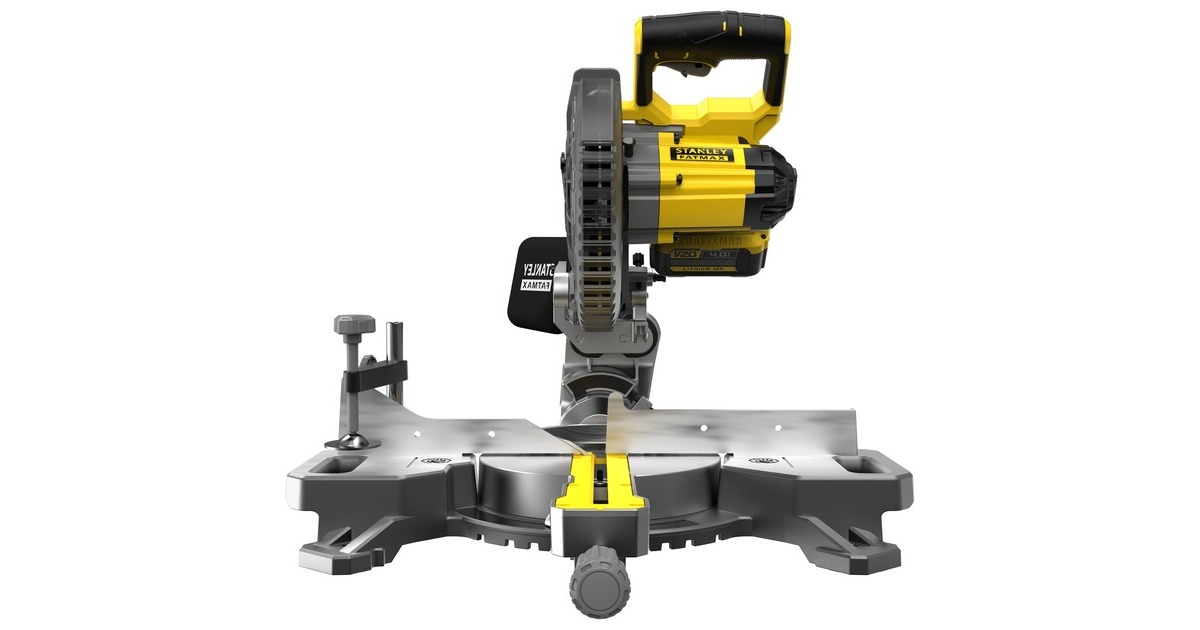 StanleyFATMAX V20 18V 4.0AH 190 mm Afkort- en verstekzaag  (Geel/zwart, Accu (18V, 4.0Ah) en oplader (2A) inbegrepen)