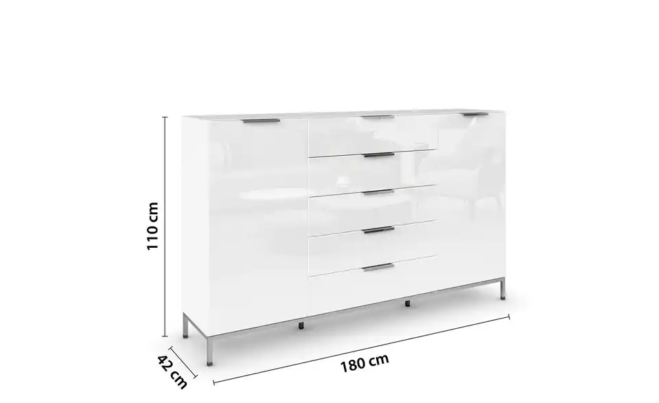 Highboard verchromt 180 cm Weiß