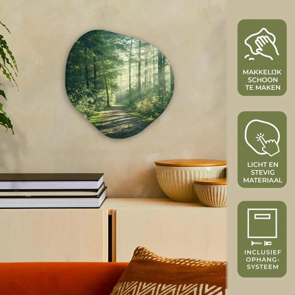 MuchoWow Wand decoratie 40x40cm Bos Pad Zon Bomen Groen
